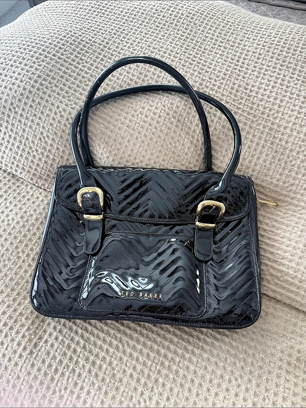 Ted Baker Black Patent Chevron Tote Small iPad /laptop bag